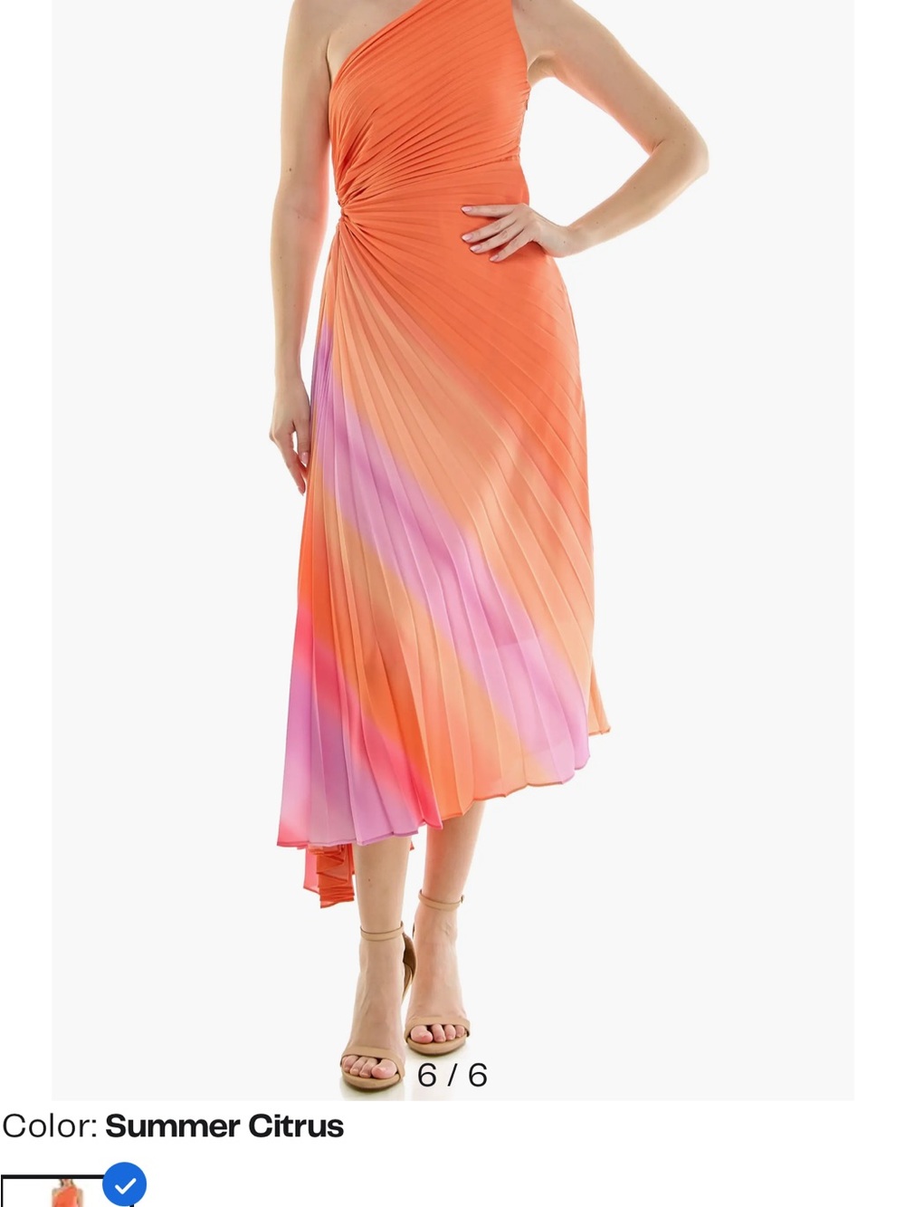 One-Shoulder Pleated Midi Dress in Summer Citrus